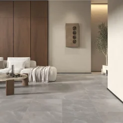 Carrelage sol et mur intérieur gris clair effet pierre L.60,4 x l.60 cm x ép.7,4 mm, Himalaya-