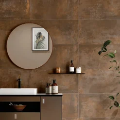 Carrelage sol et mur intérieur en grès cérame émaillé effet béton marron cuivré satin L.61 x l.31 cm x ép.8 mm, Malt