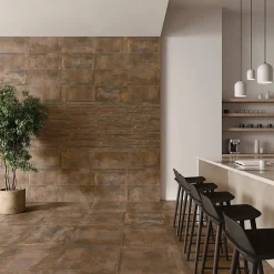 Carrelage sol et mur intérieur en grès cérame émaillé effet béton marron cuivré satin L.61 x l.31 cm x ép.8 mm, Malt