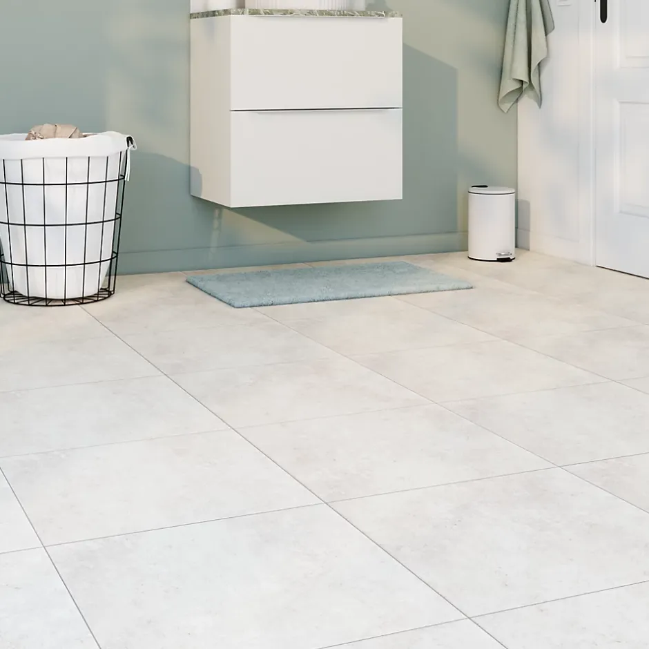 Carrelage sol et mur intérieur effet béton blanc L.45 x l.45 cm x ép.8 mm, Saumur