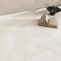 Carrelage sol et mur intérieur blanc effet pierre L.60,4 x l.60,4 cm x ép.7,4 mm, Himalaya