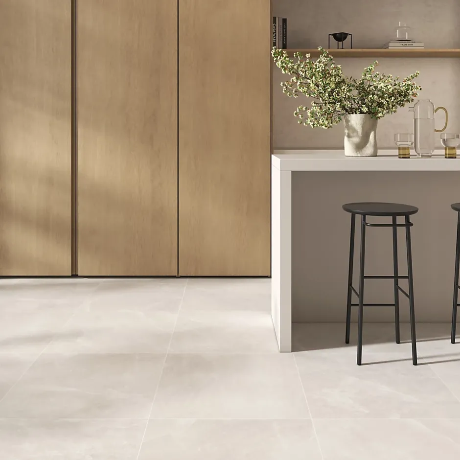 Carrelage sol et mur intérieur blanc effet pierre L.60,4 x l.60,4 cm x ép.7,4 mm, Himalaya