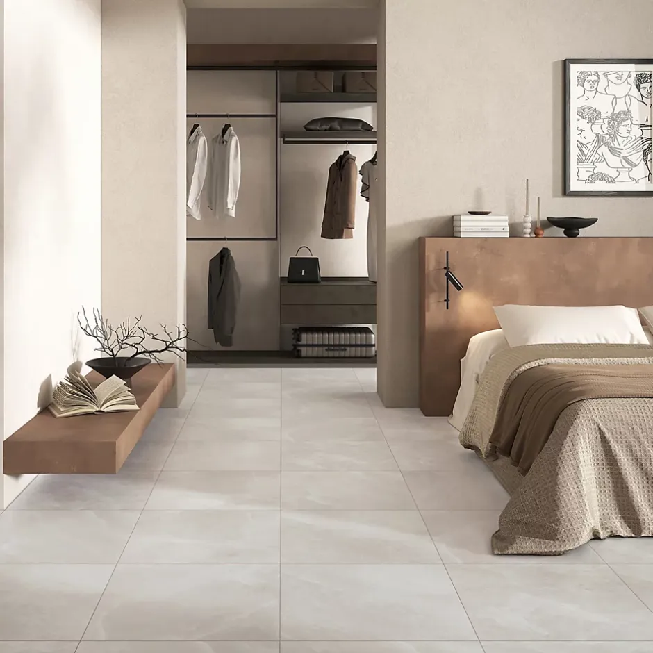 Carrelage sol et mur intérieur blanc effet pierre L.60,4 x l.60,4 cm x ép.7,4 mm, Himalaya