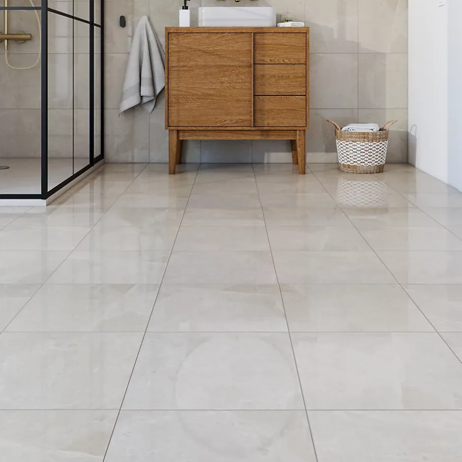 Carrelage sol et mur intérieur effet marbre gris L.33,3 x l.33,3 cm x ép.9,1 mm, Chelsea- Hot