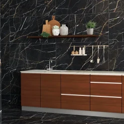 Carrelage sol et mur intérieur en grès cérame effet marbre noir et doré L.120 x l.60 cm x ép.9 mm, Moonlight-Baldocer Hot