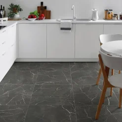 Carrelage sol et mur intérieur effet marbre noir mat L.61 x l.61 cm x ép.9 mm, Stone Marble- New