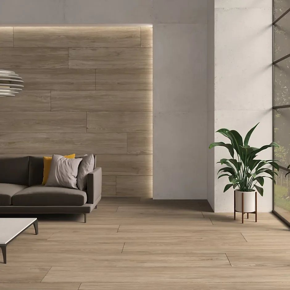 Carrelage sol et mur intérieur intérieur en grès cérame émaillé effet bois brut mat L.120 x l.20 cm x ép.9 mm, Atelier-Ecoceramic Hot