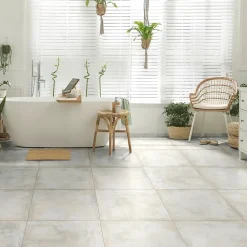 Carrelage sol et mur intérieur en grès cérame émaillé effet béton blanc satin L.60 x l.60 cm x ép.8 mm, Malt