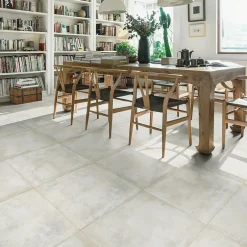 Carrelage sol et mur intérieur en grès cérame émaillé effet béton blanc satin L.60 x l.60 cm x ép.8 mm, Malt