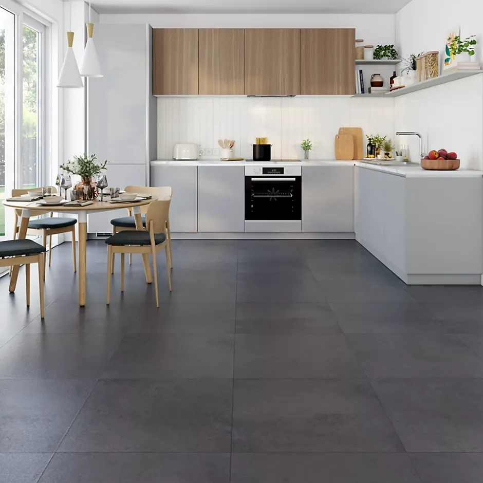 Carrelage sol et mur intérieur effet béton anthracite L.60 x l.60 cm x ép.10 mm, Newport