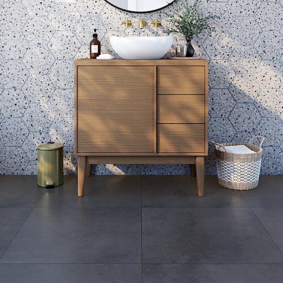 Carrelage sol et mur intérieur effet béton anthracite L.60 x l.60 cm x ép.10 mm, Newport