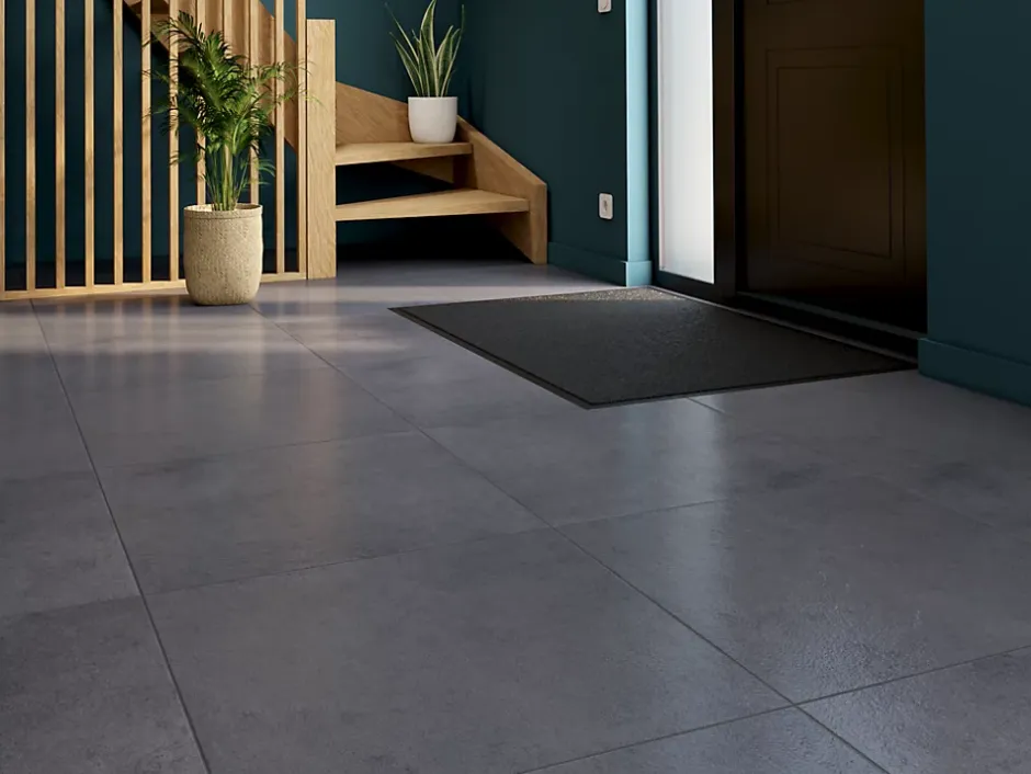 Carrelage sol et mur intérieur effet béton anthracite L.60 x l.60 cm x ép.10 mm, Newport