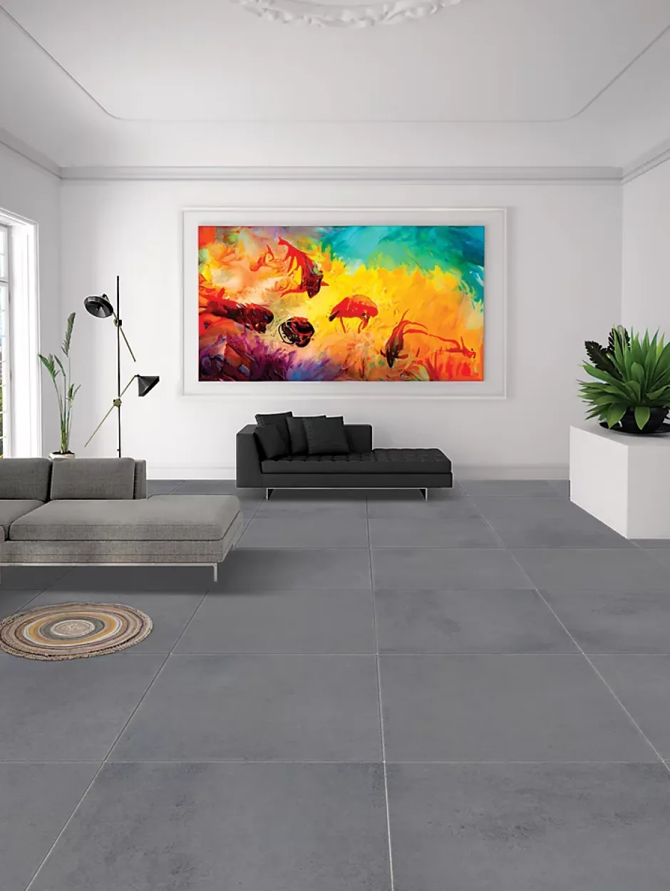 Carrelage sol et mur intérieur effet béton anthracite L.60 x l.60 cm x ép.10 mm, Newport