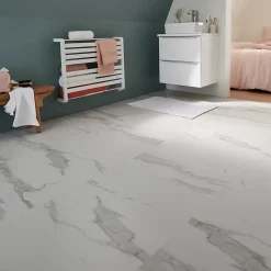 GoodHome Carrelage sol et mur intérieur effet marbre blanc mat L.60 x l.60 cm x ép.9 mm, Ultimate Marble