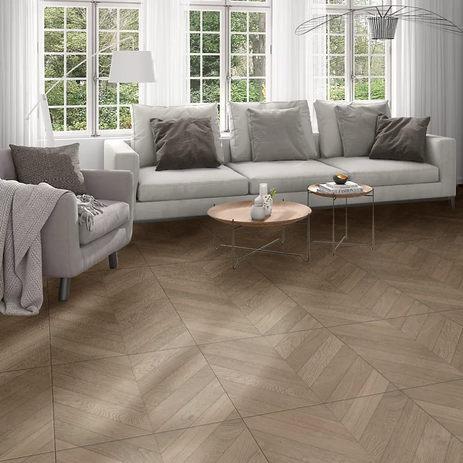 Carrelage sol et mur intérieur effet bois chevron mat L.60 x l.60 cm x ép.9 mm, Baku