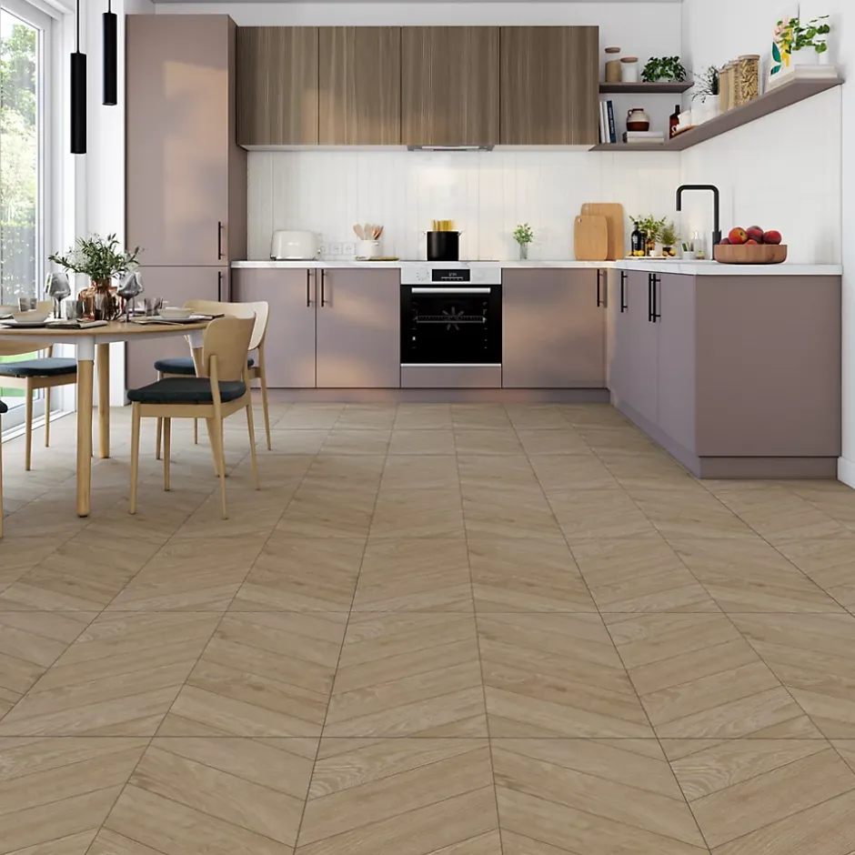 Carrelage sol et mur intérieur effet bois chevron mat L.60 x l.60 cm x ép.9 mm, Baku