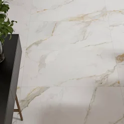 Ecoceramic Carrelage sol et mur intérieur en grès cérame émaillé effet marbre blanc mat L.120 x l.60 cm x ép.9 mm, Aster