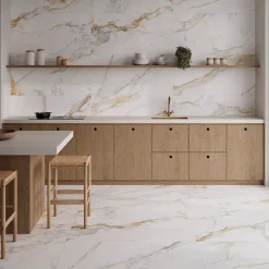 Ecoceramic Carrelage sol et mur intérieur en grès cérame émaillé effet marbre blanc mat L.120 x l.60 cm x ép.9 mm, Aster