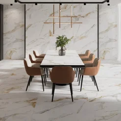 Ecoceramic Carrelage sol et mur intérieur en grès cérame émaillé effet marbre blanc mat L.120 x l.60 cm x ép.9 mm, Aster