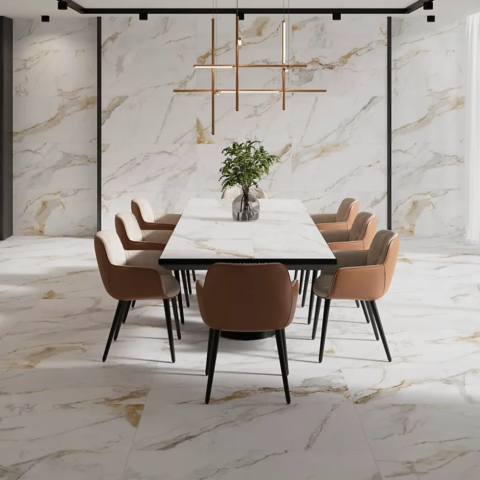 Ecoceramic Carrelage sol et mur intérieur en grès cérame émaillé effet marbre blanc mat L.120 x l.60 cm x ép.9 mm, Aster