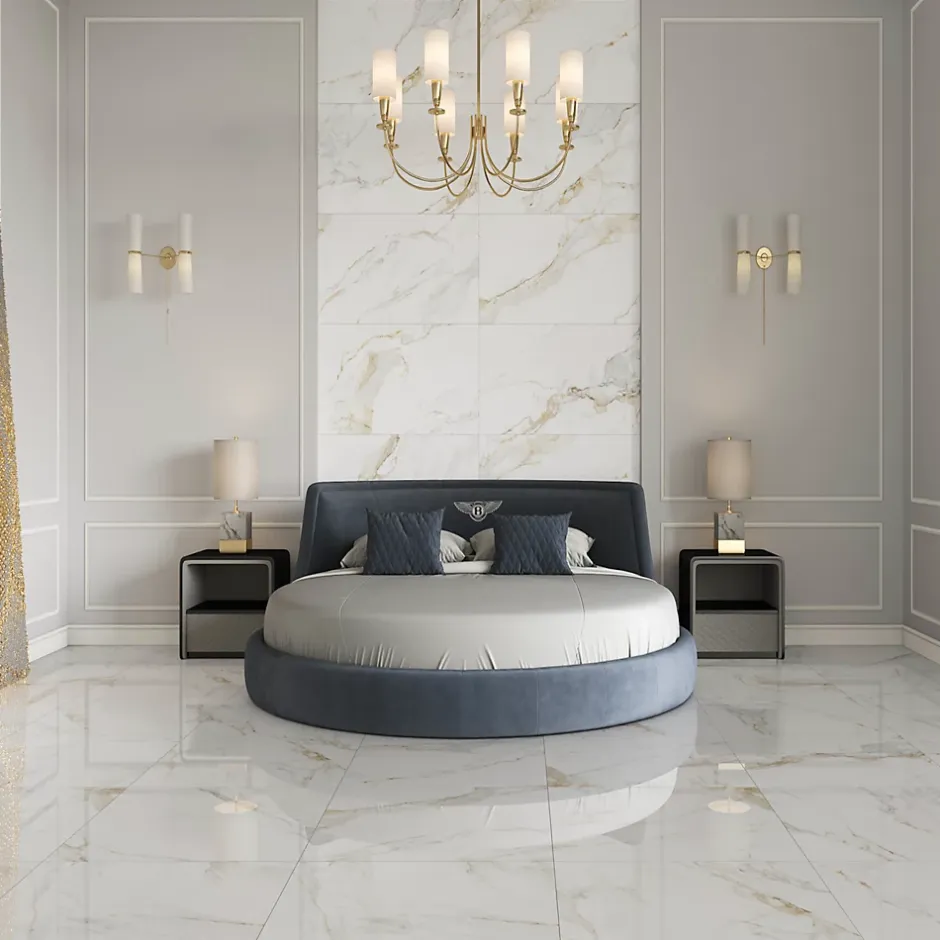 Ecoceramic Carrelage sol et mur intérieur en grès cérame émaillé effet marbre blanc mat L.120 x l.60 cm x ép.9 mm, Aster