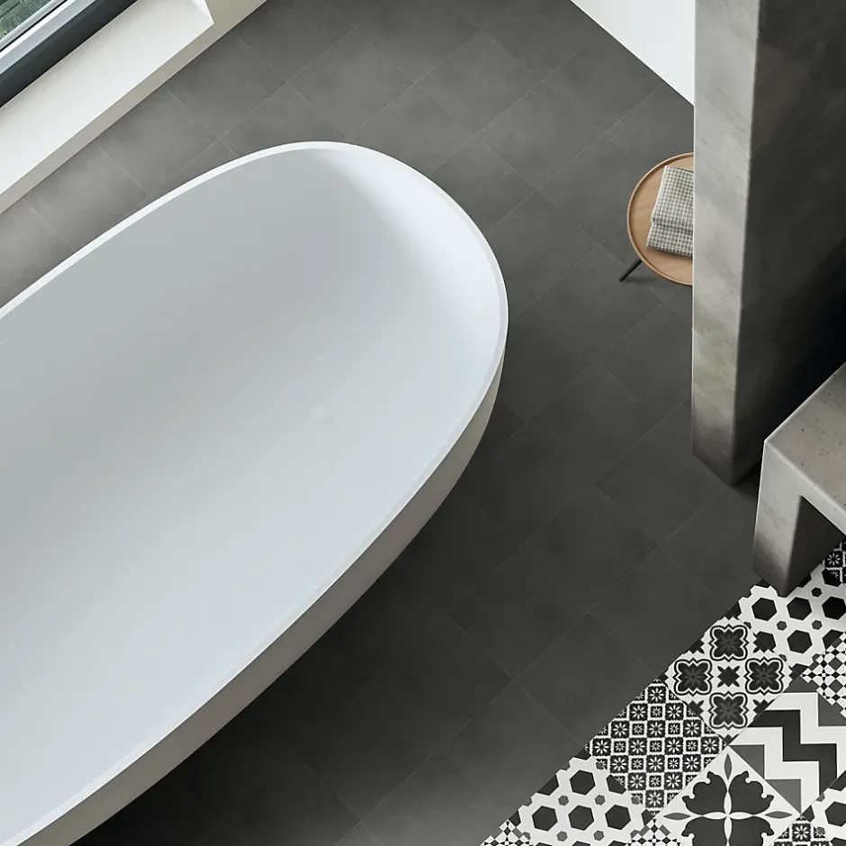 Carrelage sol et mur intérieur gris foncé effet ciment L.20 x l.20 cm x ép.7,4 mm, Glamour Slate