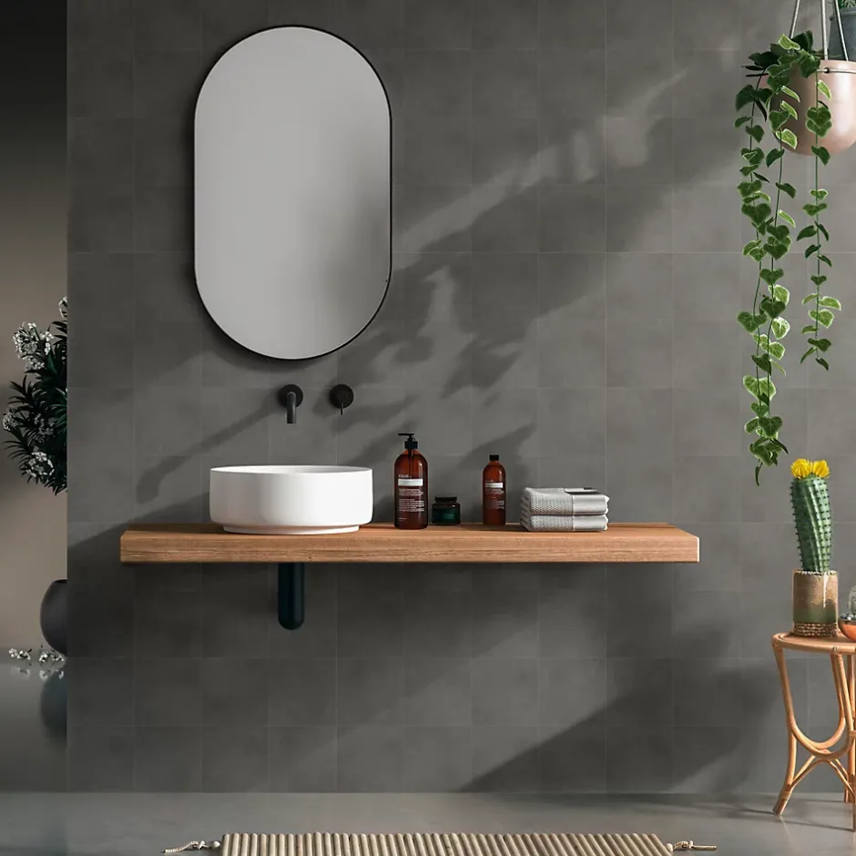 Carrelage sol et mur intérieur gris foncé effet ciment L.20 x l.20 cm x ép.7,4 mm, Glamour Slate