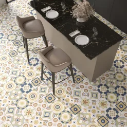 Carrelage sol et mur intérieur effet carreaux de ciment multicolores L.20 x l.20 cm x ép.7,4 mm, Liberty Multico