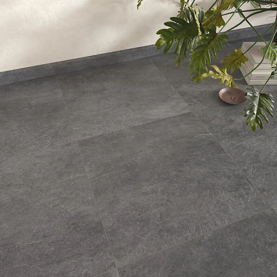 Carrelage sol et mur intérieur effet béton gris foncé L.60 x l.60 cm x ép.7,4 mm, Mitha- Best
