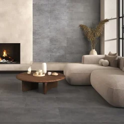 Carrelage sol et mur intérieur effet béton gris foncé L.60 x l.60 cm x ép.7,4 mm, Mitha- Best