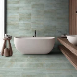 Carrelage sol et mur intérieur en grès cérame effet béton vert sauge mat L.61 x l.61 cm x ép.7,4 mm, Upper-Gresmalt Hot