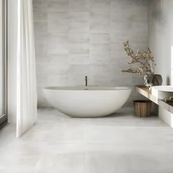 Carrelage sol et mur intérieur en grès cérame effet béton blanc mat L.60 x l.60 cm x ép.7,4 mm, Upper-Gresmalt Outlet