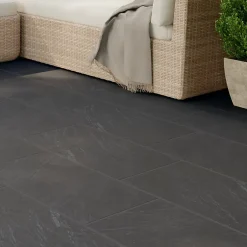 GoodHome Carrelage sol extérieur anthracite effet ardoise L.61,3 x l.30,3 cm x ép.9 mm, Slate