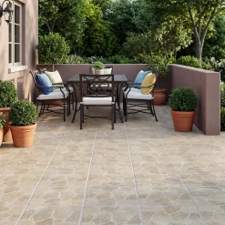 Carrelage sol extérieur effet pierre beige et marron L.30,38 x l.30,38 cm x ép.7 mm, Searocca- New