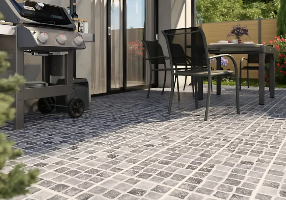 Carrelage sol extérieur effet pavés tons gris L.30,38 x l.30,38 cm x ép.7 mm, Blocce
