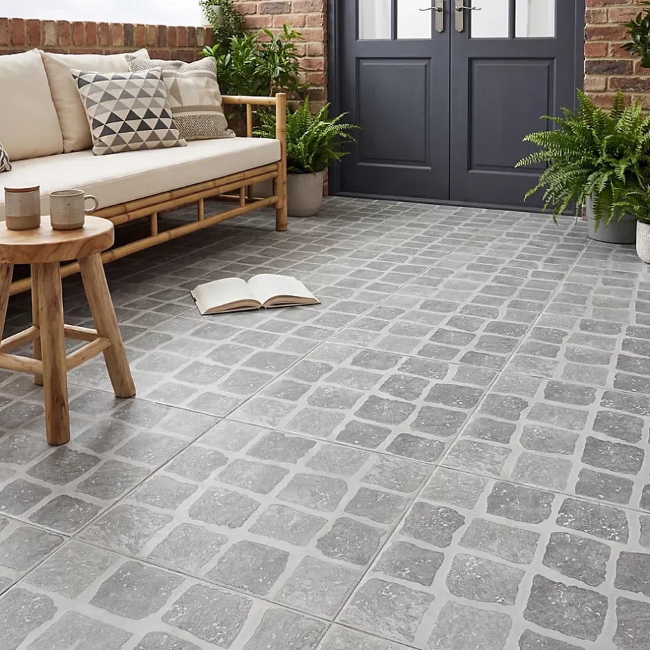 Carrelage sol extérieur effet pavés tons gris L.30,38 x l.30,38 cm x ép.7 mm, Blocce