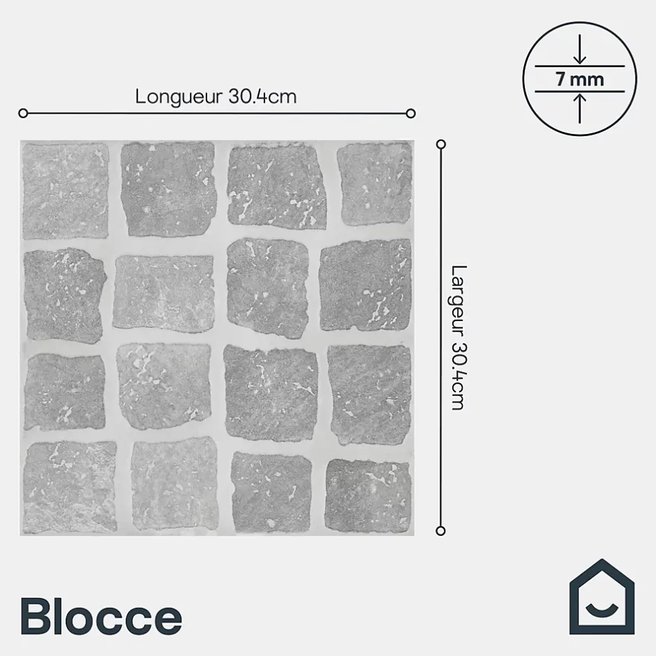 Carrelage sol extérieur effet pavés tons gris L.30,38 x l.30,38 cm x ép.7 mm, Blocce