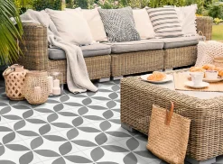 Carrelage sol extérieur effet carreau de ciment gris et blanc L.45 x l.45 cm x ép.7,4 mm, Patch