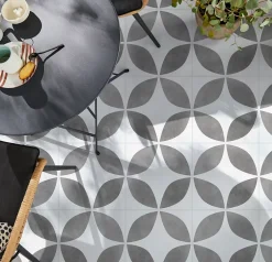 Carrelage sol extérieur effet carreau de ciment gris et blanc L.45 x l.45 cm x ép.7,4 mm, Patch