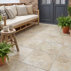 Carrelage sol extérieur effet pierre tons beiges L.42,04 x l.42,04 cm x ép.7,4 mm, Piazza- Best