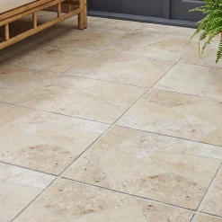 Carrelage sol extérieur effet pierre tons beiges L.42,04 x l.42,04 cm x ép.7,4 mm, Piazza- Best