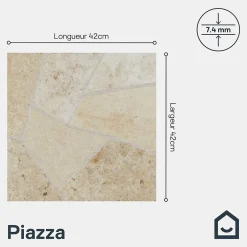Carrelage sol extérieur effet pierre tons beiges L.42,04 x l.42,04 cm x ép.7,4 mm, Piazza- Best