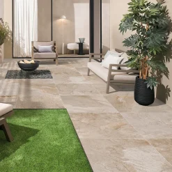 Carrelage sol extérieur effet pierre beige L.60 x l.60 cm x ép.9 mm, Denali