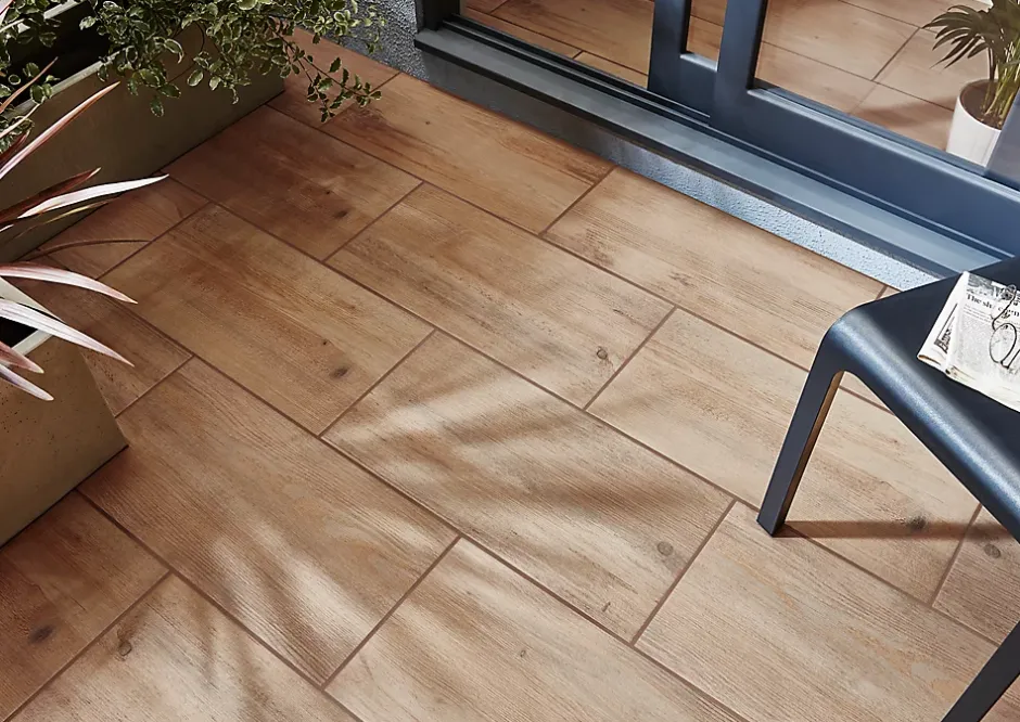 Carrelage sol extérieur effet bois marron clair L.60 x l.30 cm x ép.8,7 mm, Norwegio- New