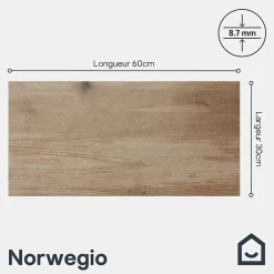 Carrelage sol extérieur effet bois marron clair L.60 x l.30 cm x ép.8,7 mm, Norwegio- New