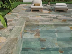 Carrelage sol extérieur effet pierre vert oxydé L.60 x l.30 cm x ép.9 mm, Denali-