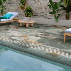 Carrelage sol extérieur effet pierre vert oxydé L.60 x l.30 cm x ép.9 mm, Denali-