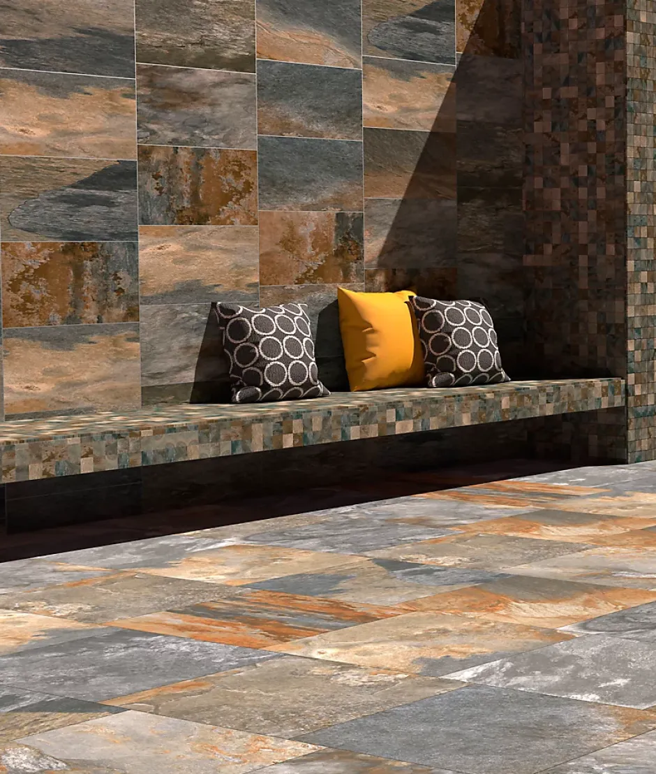 Carrelage sol extérieur effet pierre oxydée L.60 x l.60 cm x ép.9 mm, Denali- Outlet