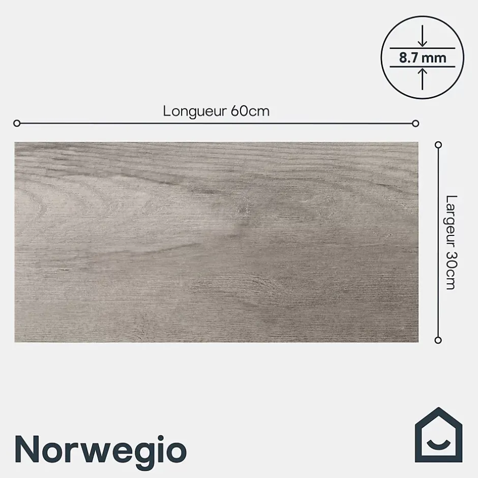 Carrelage sol extérieur effet bois gris clair L.60 x l.30 cm x ép.8,7 mm, Norwegio