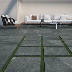 Ecoceramic Carrelage sol extérieur en grès cérame émaillé effet pierre anthracite l.60 x L.60 x ép.2 cm Pietra